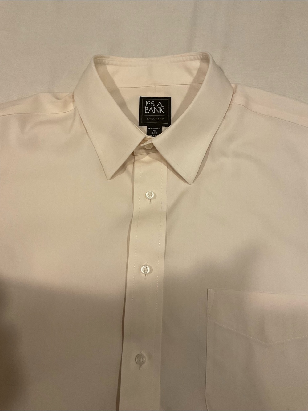 Jos. A. Bank Men's Light Cream Dress Shirt with Point Collar Traveler
